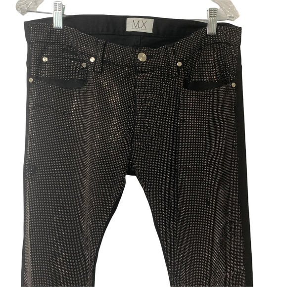 Maxime Simeons Glam‎ Rocker Black Stud Front Denim Jeans 31 Button Fly Low Rise - Picture 1 of 11